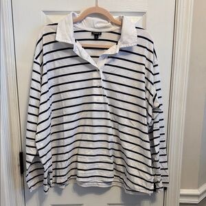 Torrid White & Black Striped Long Sleeve Button Front Polo Shirt Sz 1X